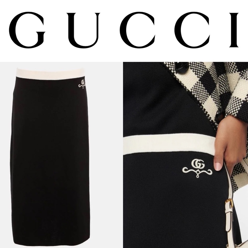 New 💕Gucci Wool skirt  ivory and black mid skirt 💕